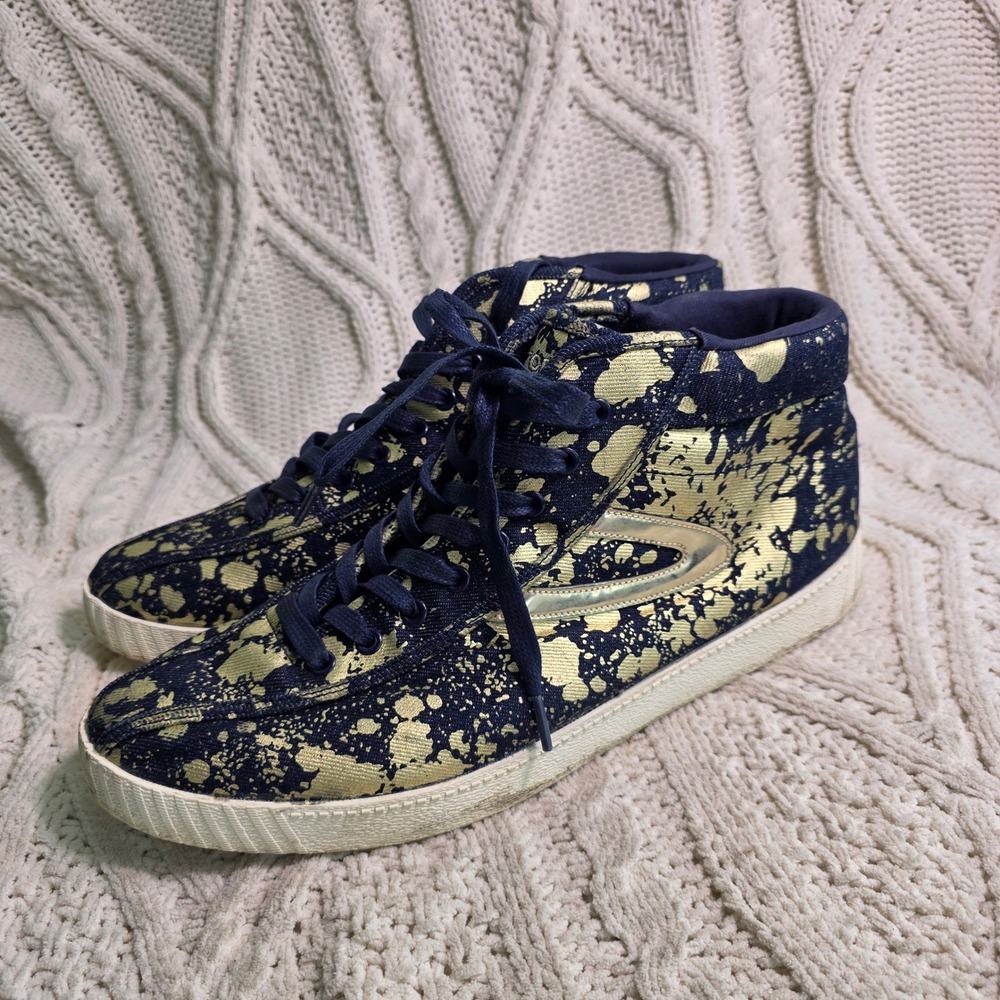 Tretorn Nylite Hi Denim Blue Gold Splatter High Top Sneakers Mens 14 Excellent